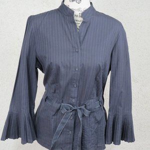 Autograph* Women's Long Sleeve Ruffled Cuffs Button Down Belt Tie Blouse~ Size M